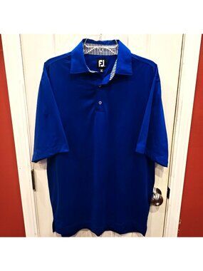 FootJoy Polo Shirt Mens Medium Blue Solid Stretch Performance Golf Short Sleeve